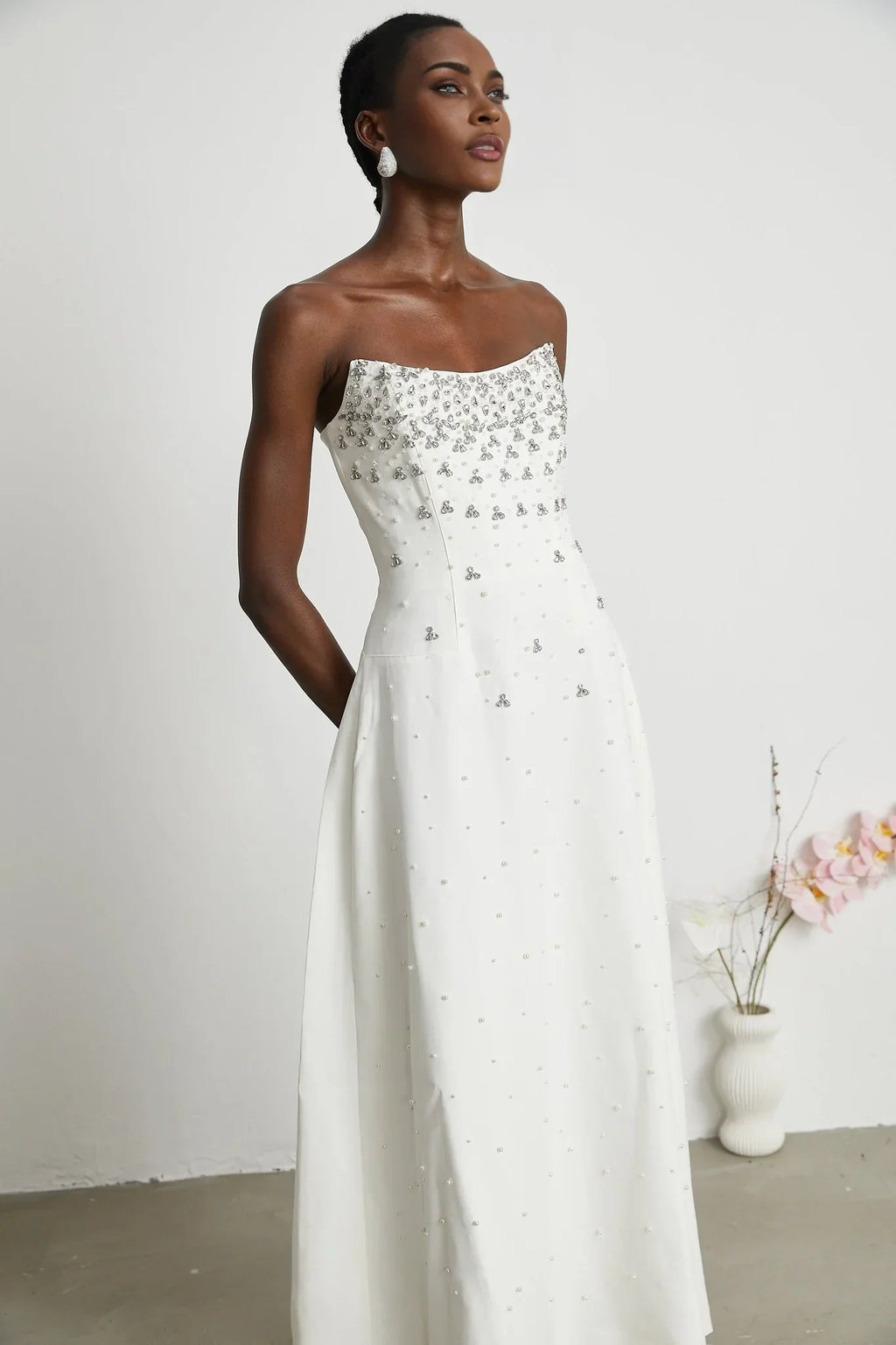 Abigail - White Pearl Maxi Dress
