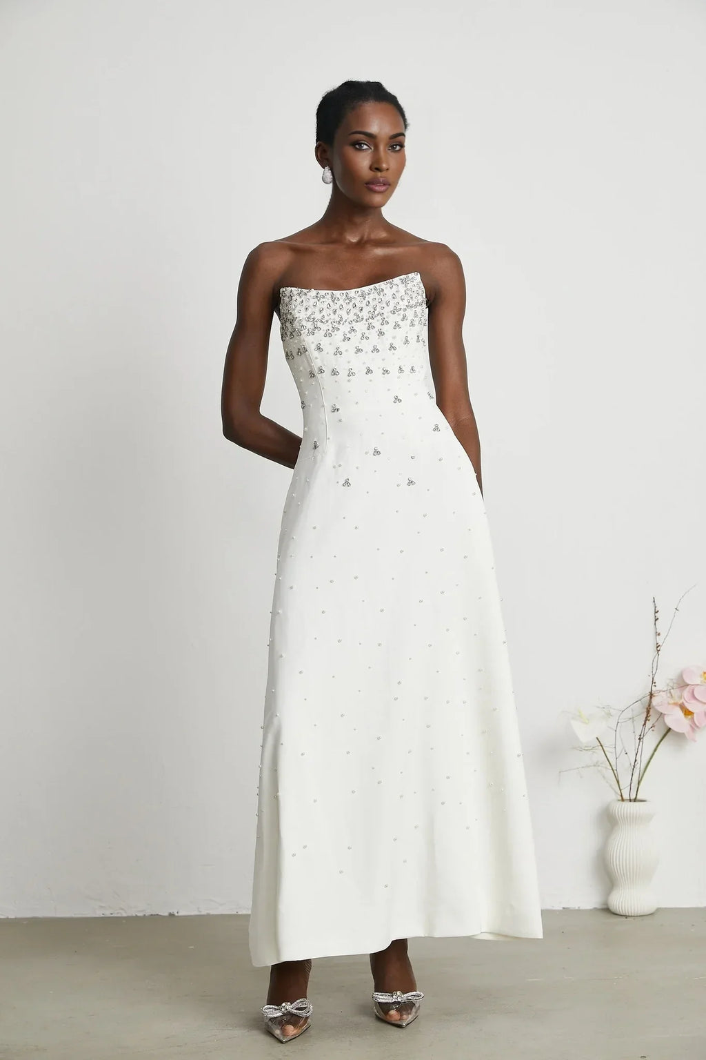 Abigail - White Pearl Maxi Dress