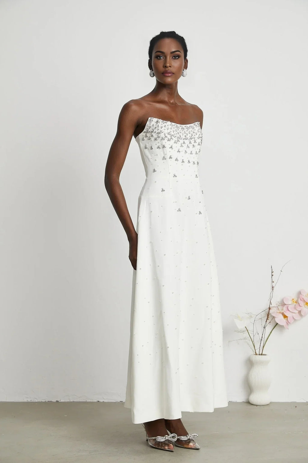 Abigail - White Pearl Maxi Dress
