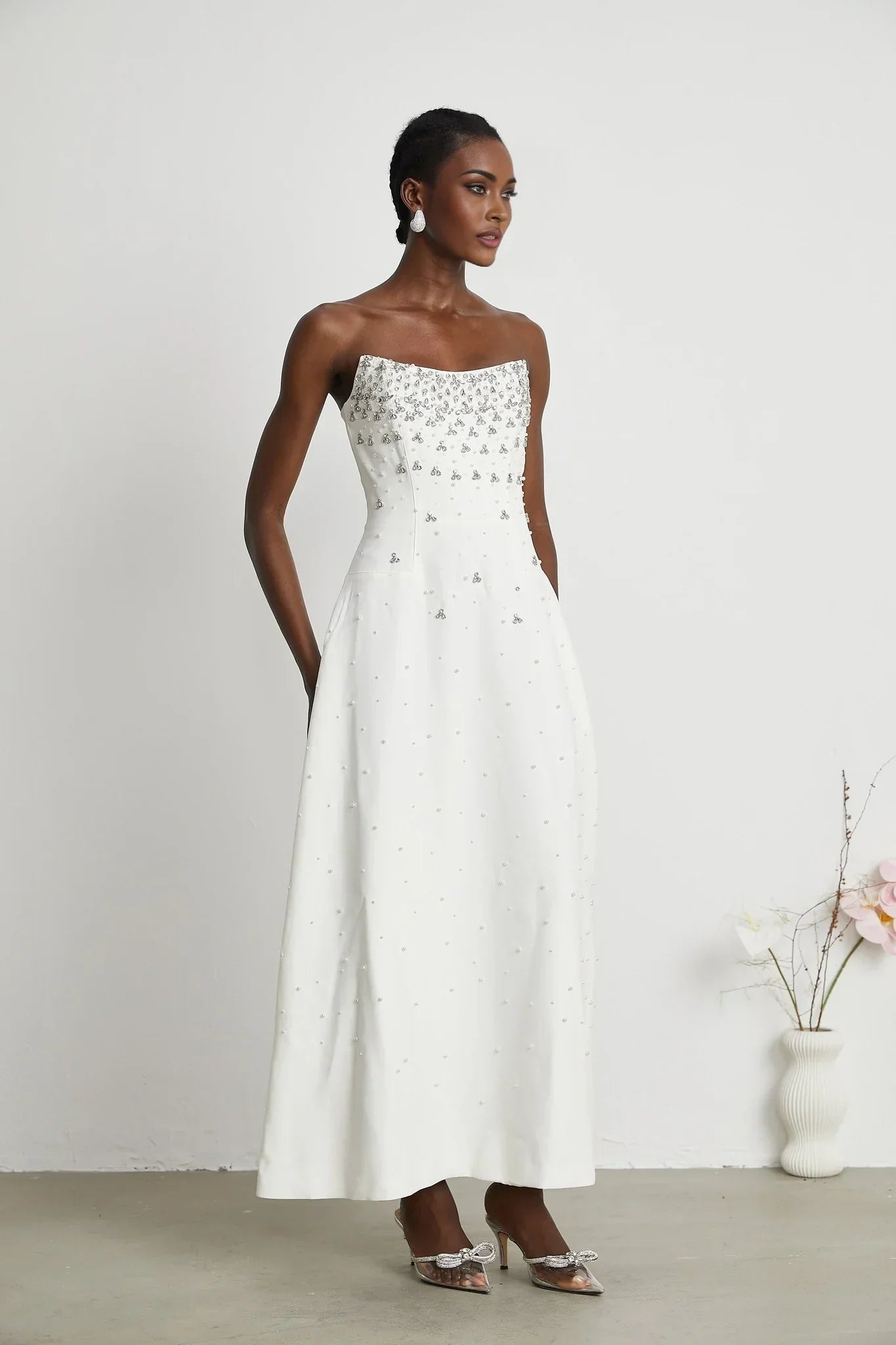 Abigail - White Pearl Maxi Dress