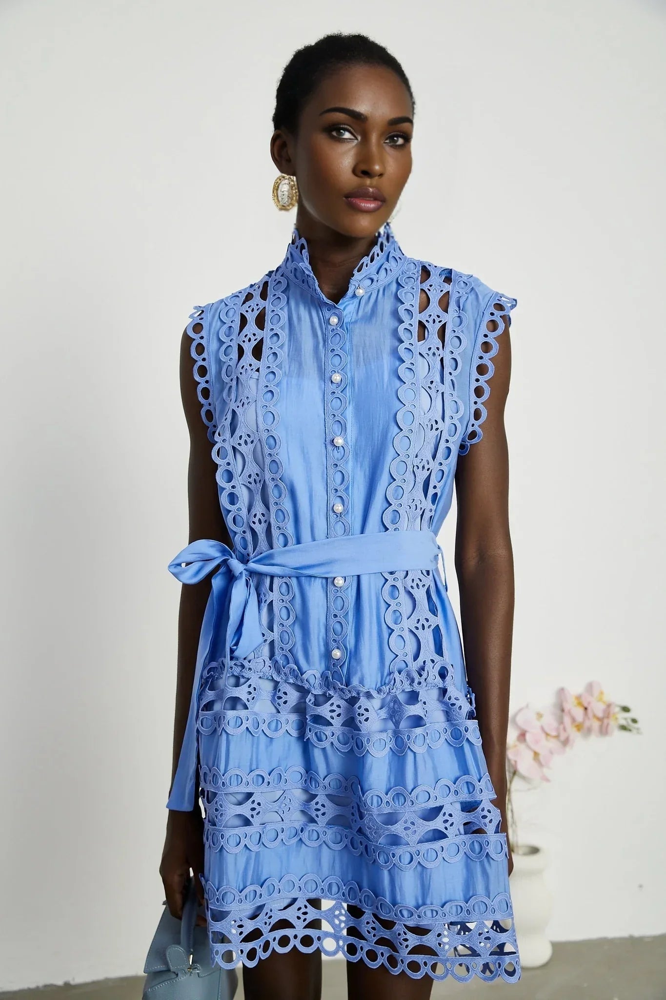 Audrey - Blue Cut Out Belted Mini Dress