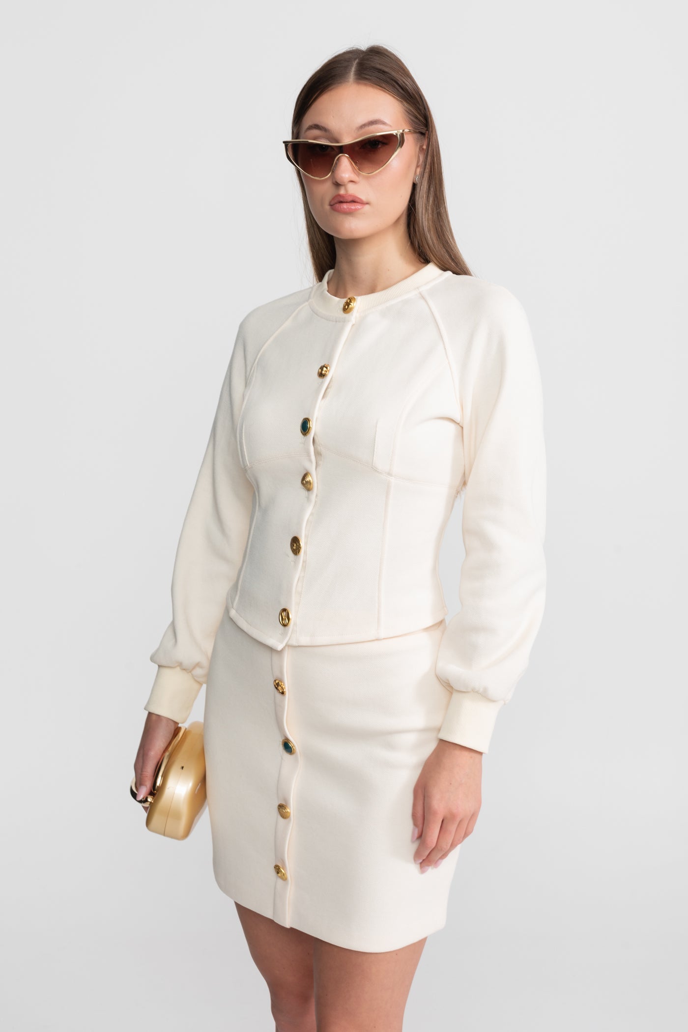 Embellished Button Co-ord Set – Ivory