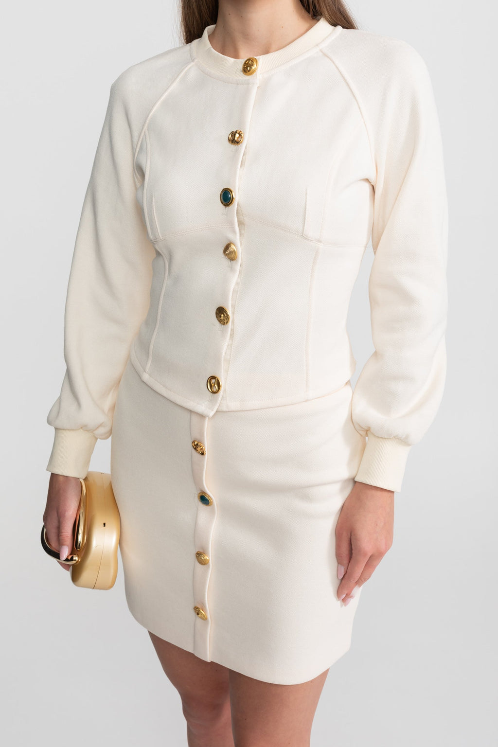 Embellished Button Co-ord Set – Ivory