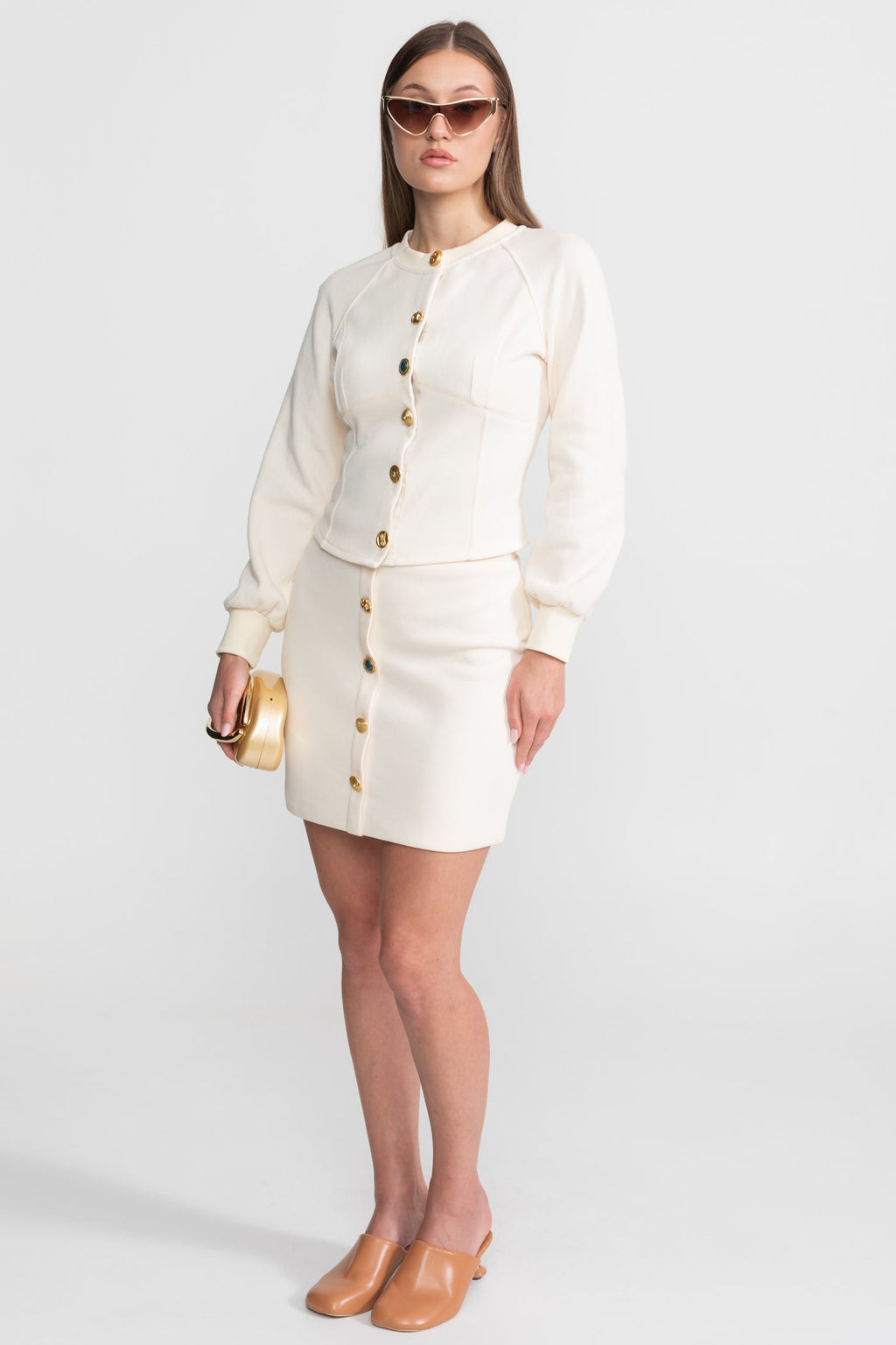 Embellished Button Co-ord Set – Ivory