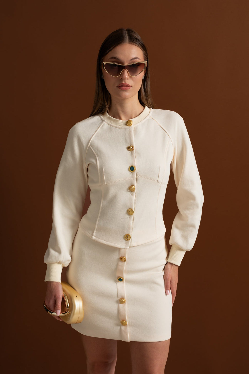 Embellished Button Co-ord Set – Ivory