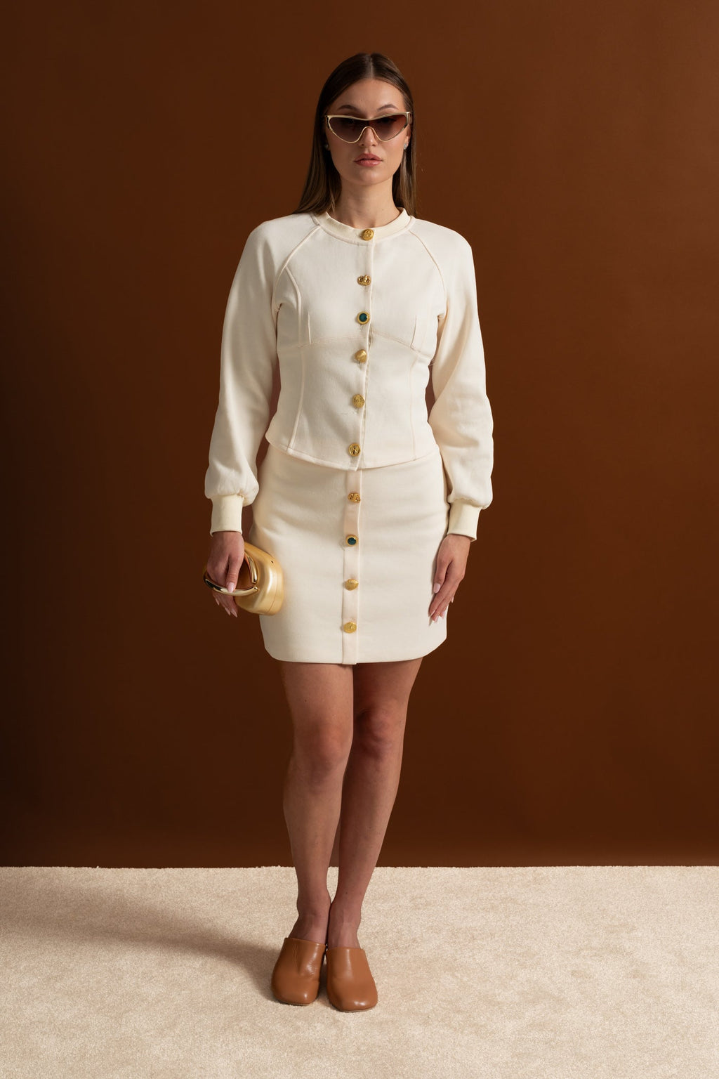 Embellished Button Co-ord Set – Ivory