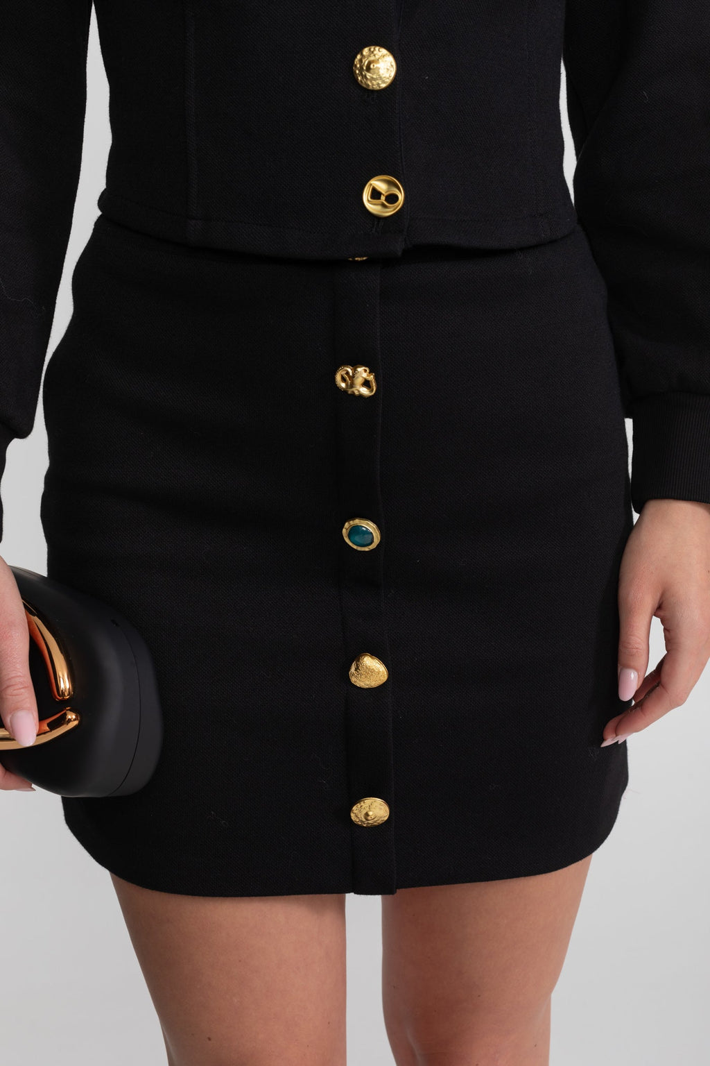 Embellished Button Co-ord Set – Black