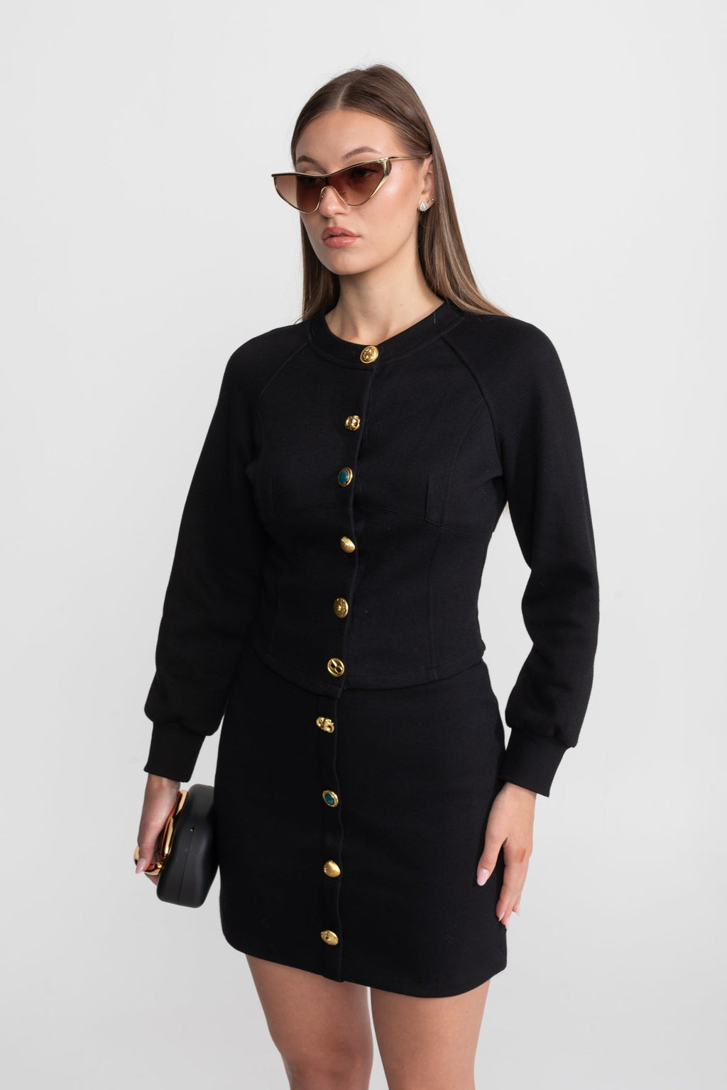 Embellished Button Co-ord Set – Black