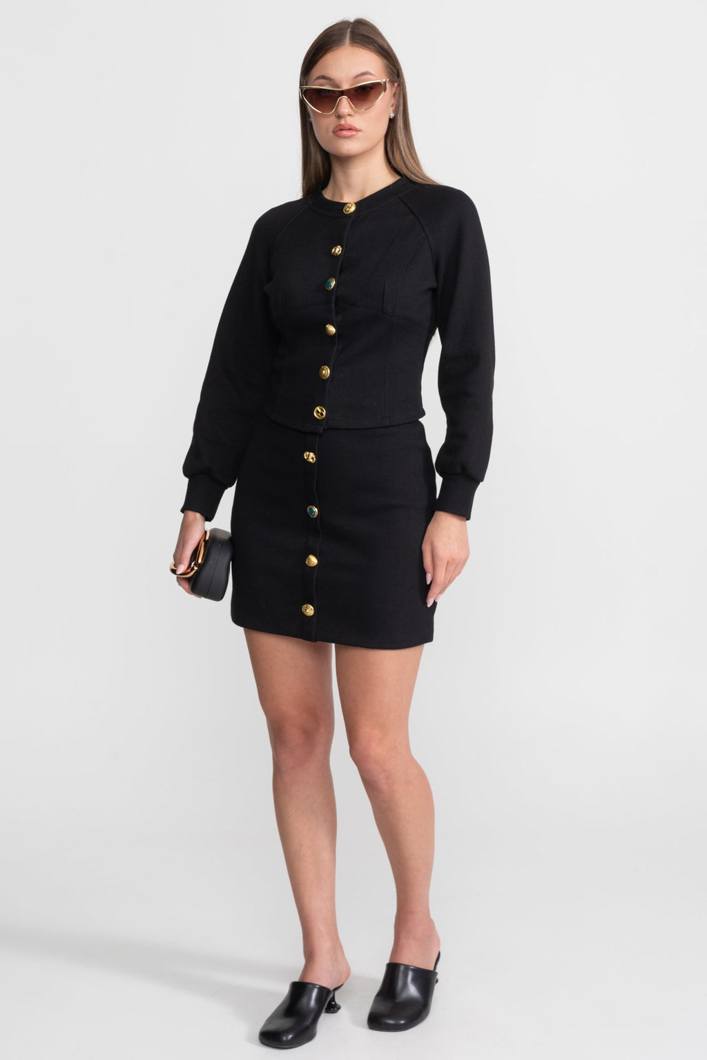 Embellished Button Co-ord Set – Black