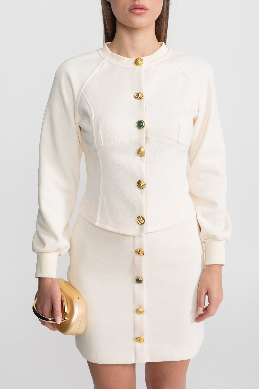 Embellished Button Co-ord Set – Ivory