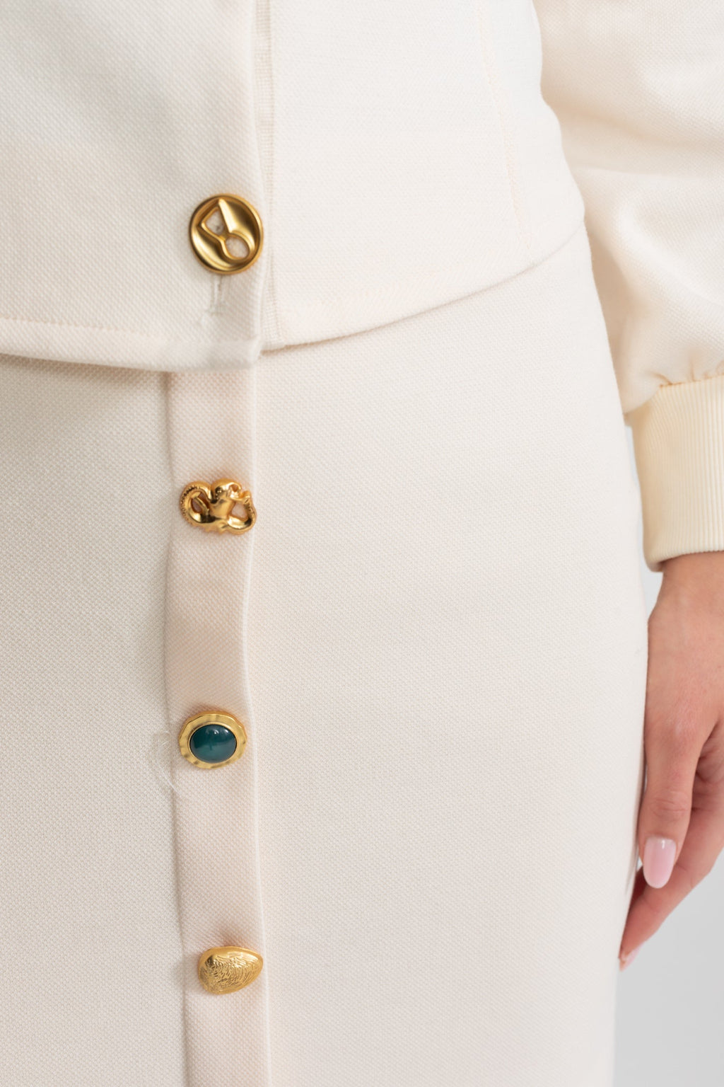 Embellished Button Co-ord Set – Ivory