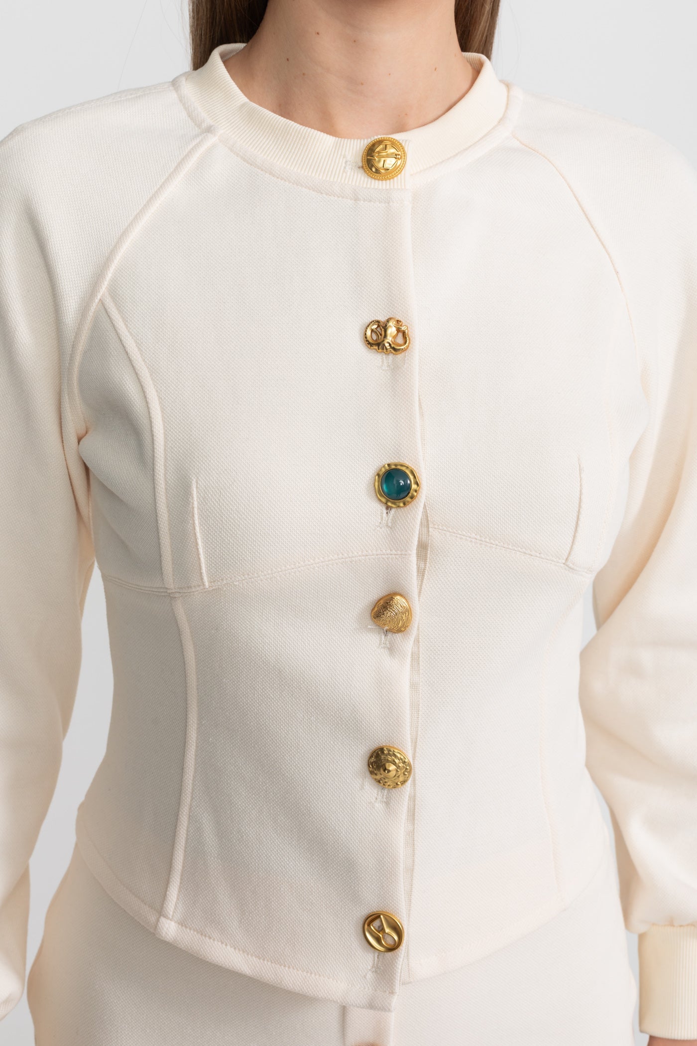 Embellished Button Co-ord Set – Ivory