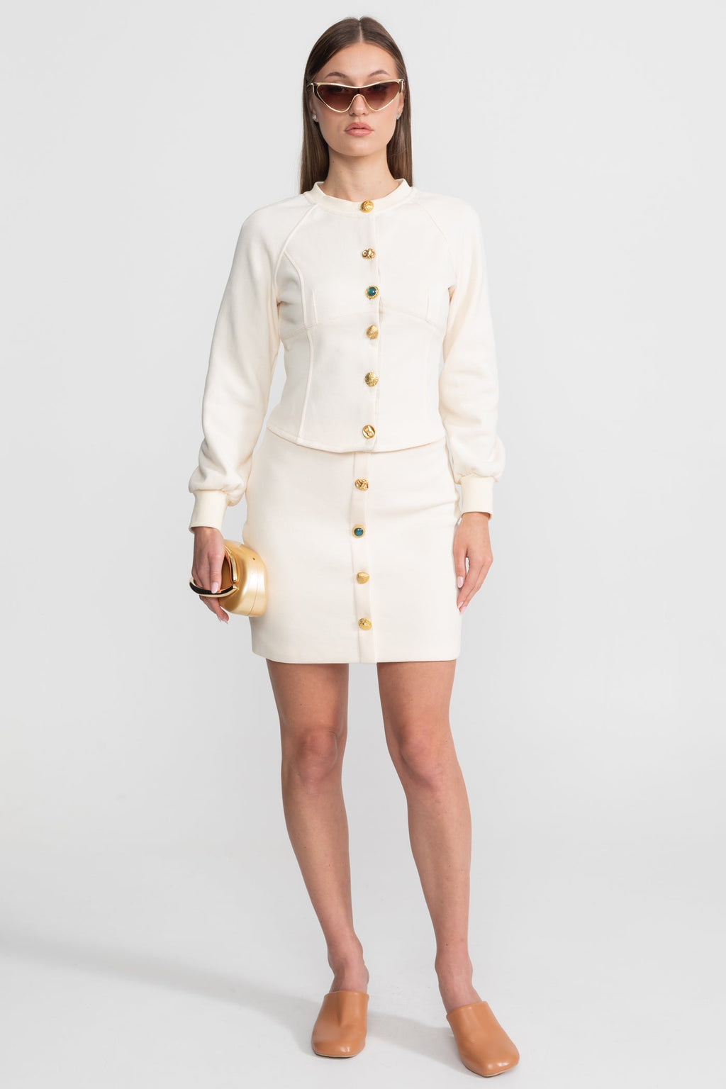 Embellished Button Co-ord Set – Ivory