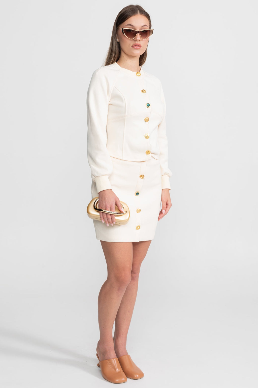 Embellished Button Co-ord Set – Ivory