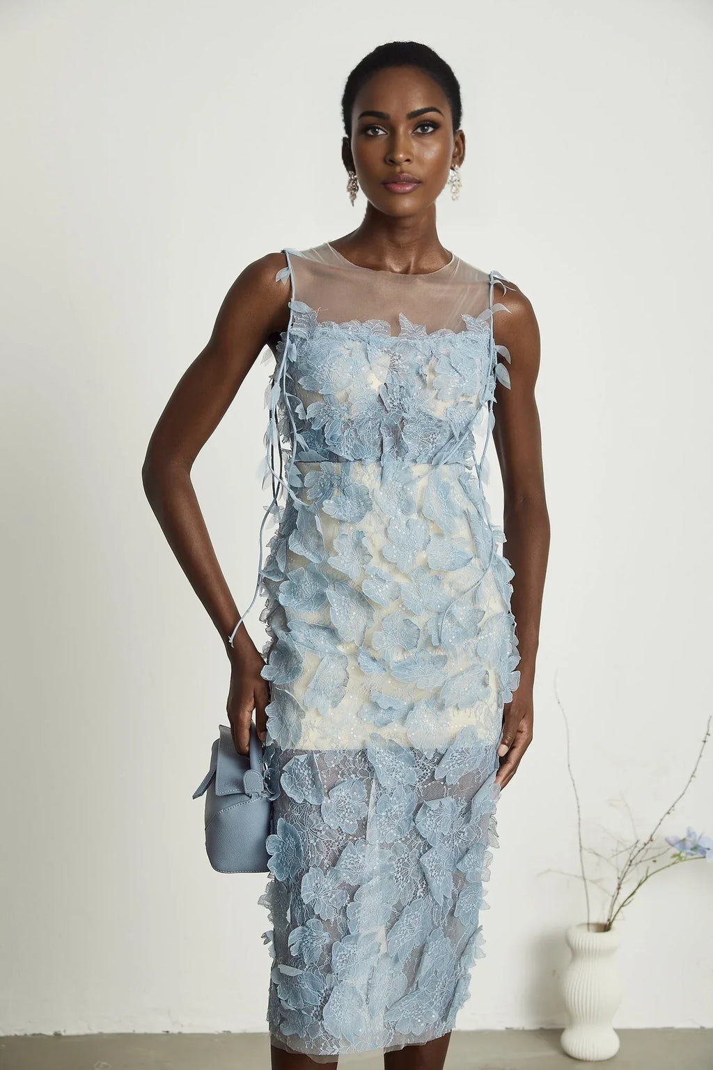 Jayla - Blue Lace Overlay Midi Dress