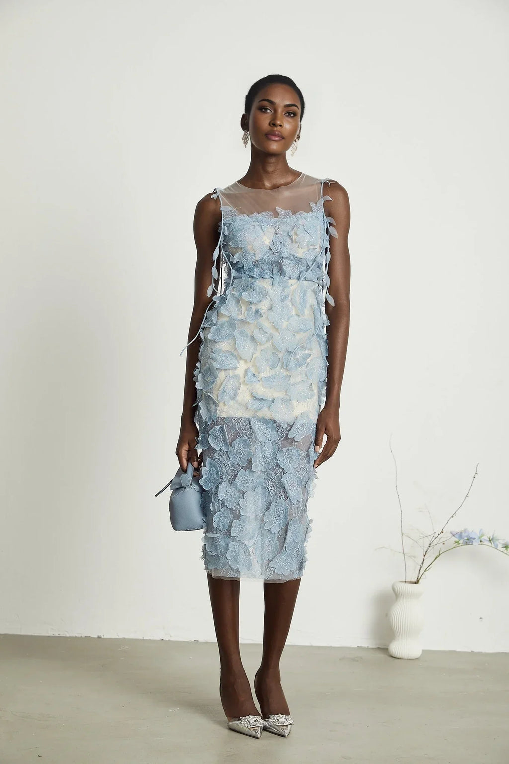 Jayla - Blue Lace Overlay Midi Dress