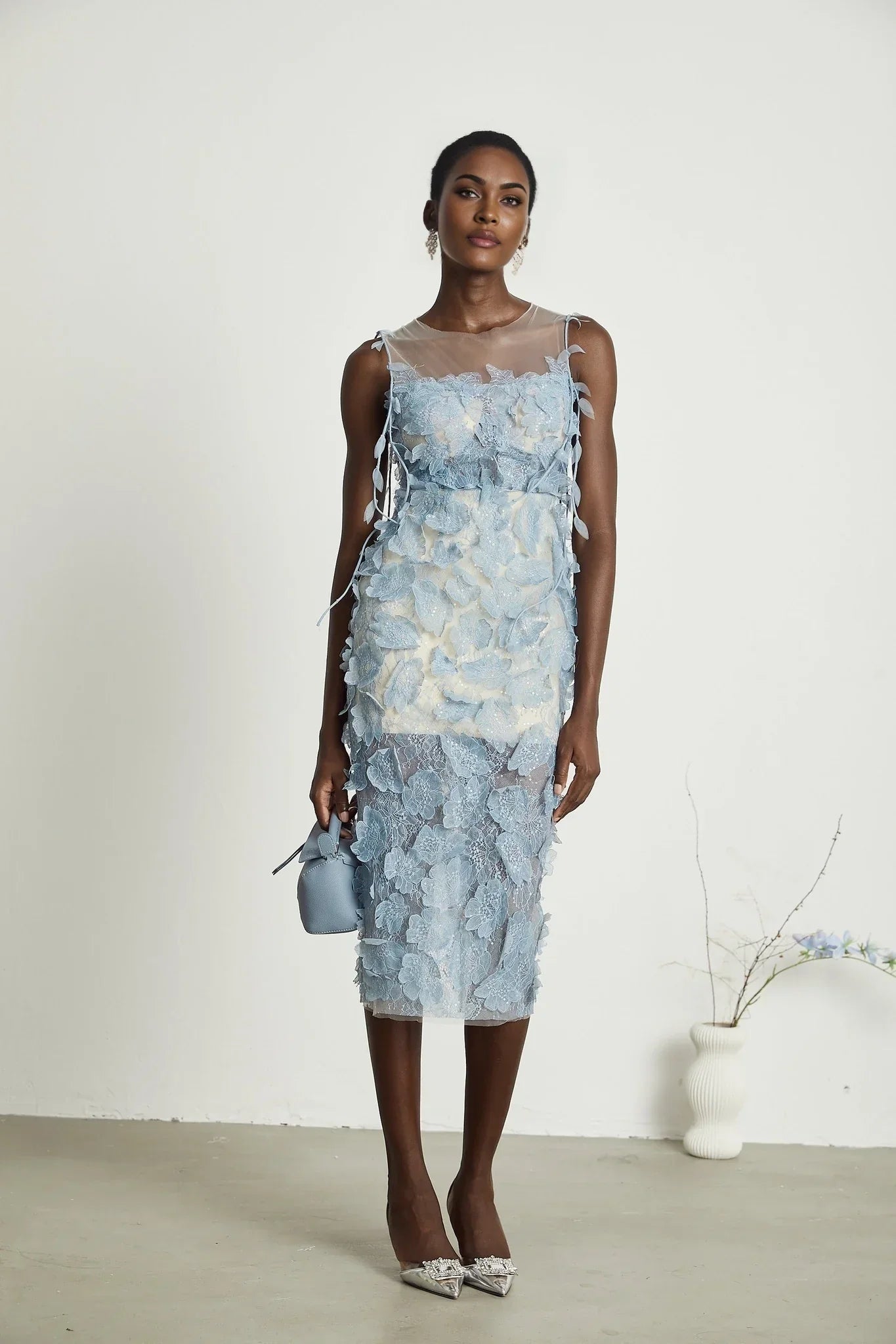 Jayla - Blue Lace Overlay Midi Dress