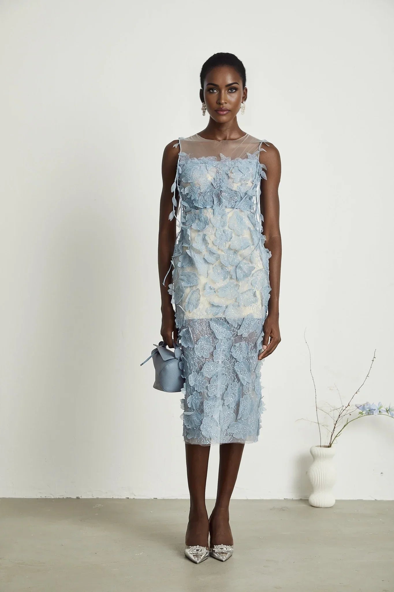 Jayla - Blue Lace Overlay Midi Dress