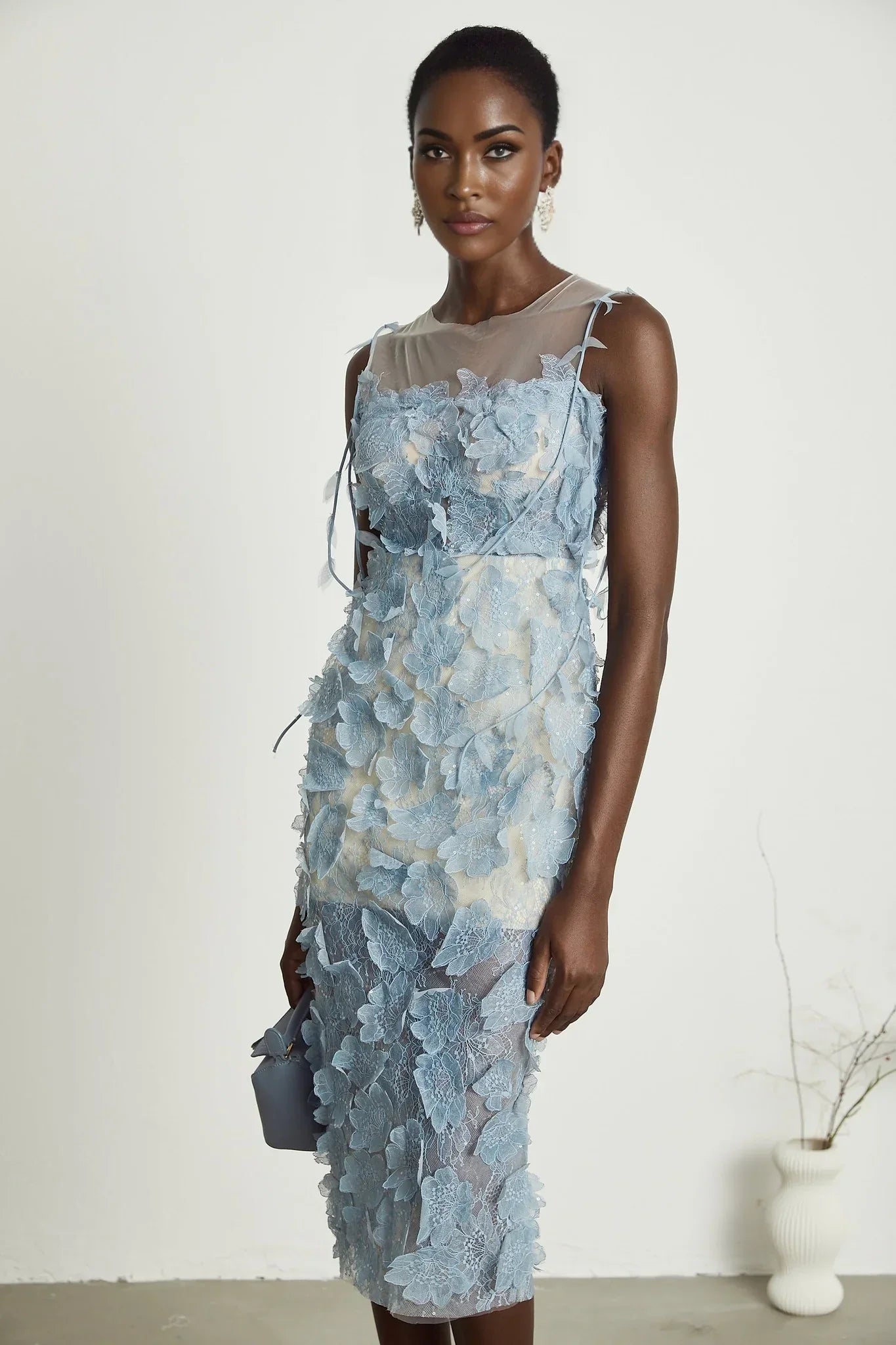 Jayla - Blue Lace Overlay Midi Dress