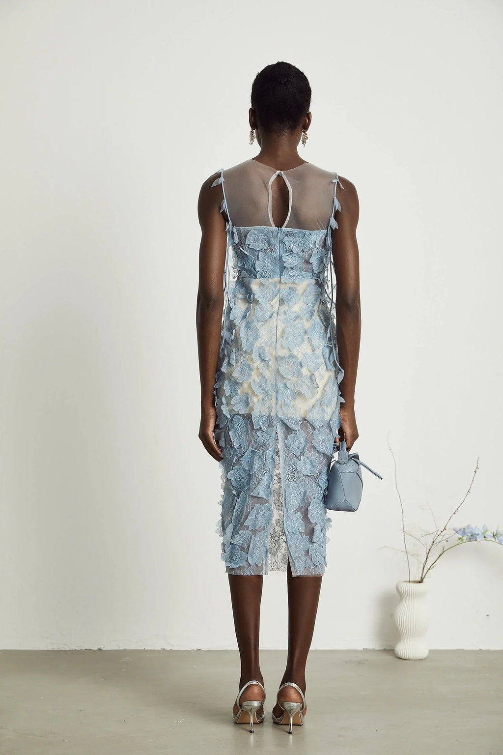 Jayla - Blue Lace Overlay Midi Dress