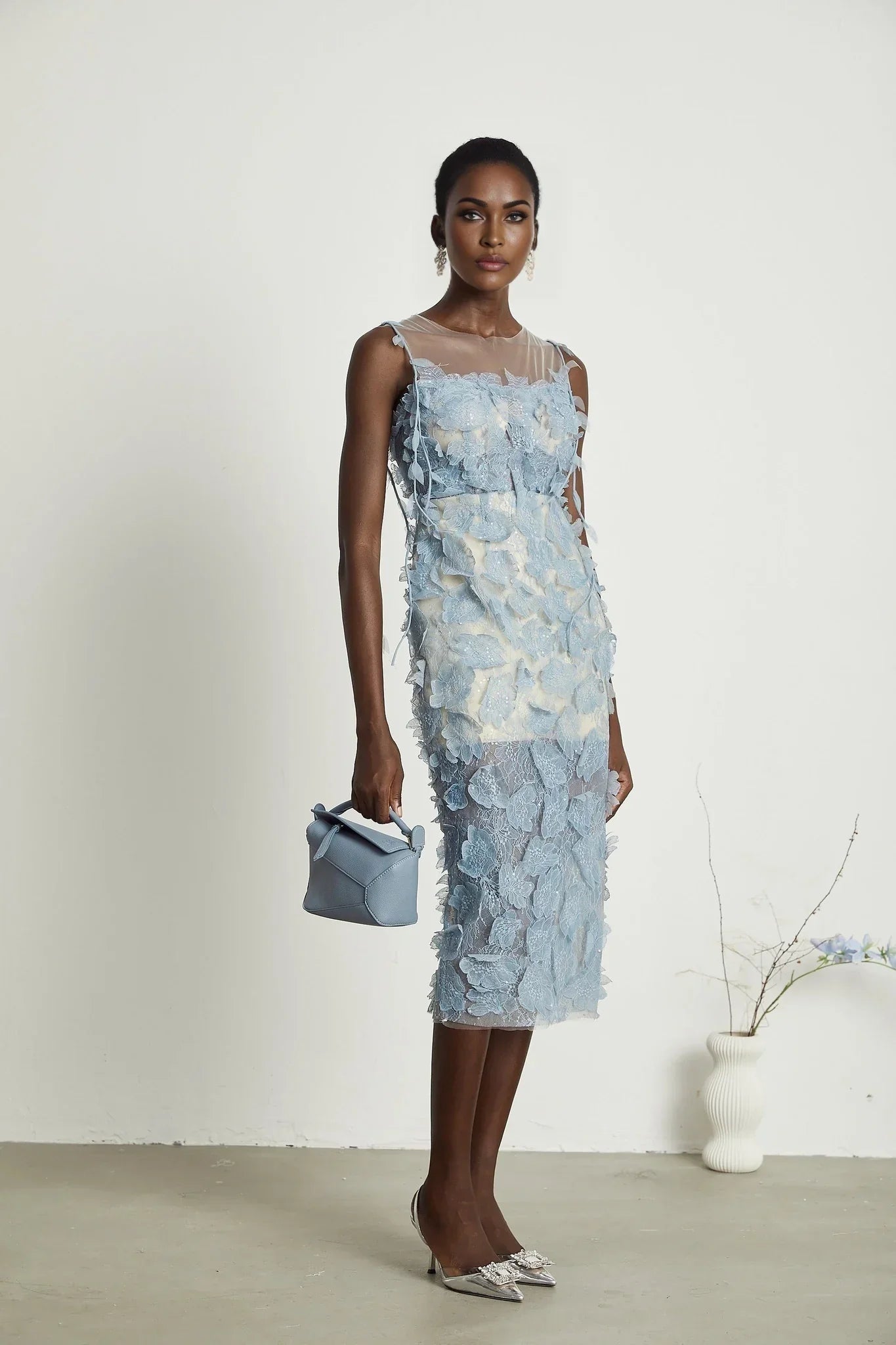 Jayla - Blue Lace Overlay Midi Dress