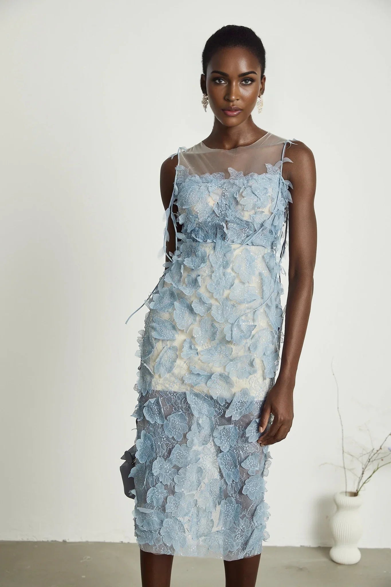 Jayla - Blue Lace Overlay Midi Dress