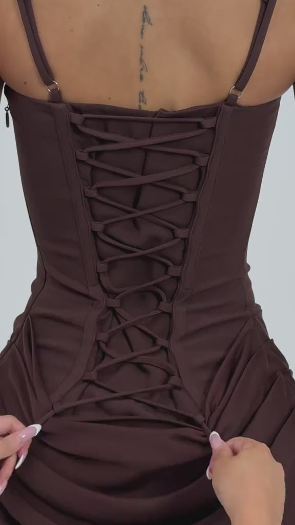 Paulette Brown Ruched Bodycon Mini Dress