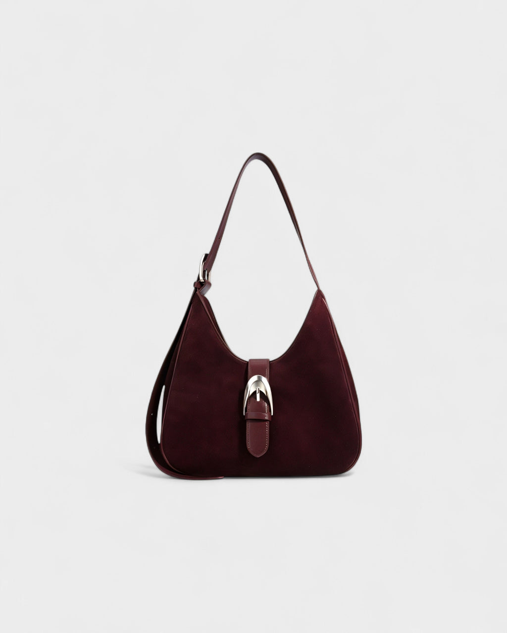 RIVARA Faux Suede Buckle Strap Shoulder Bag