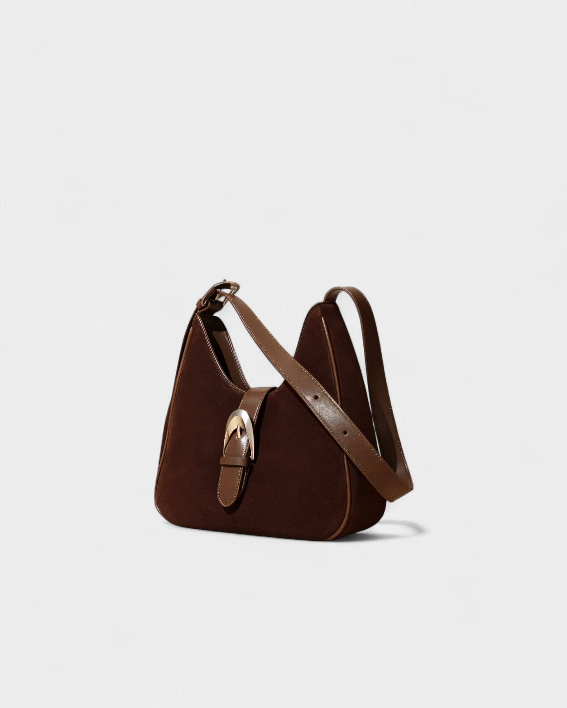RIVARA Faux Suede Buckle Strap Shoulder Bag