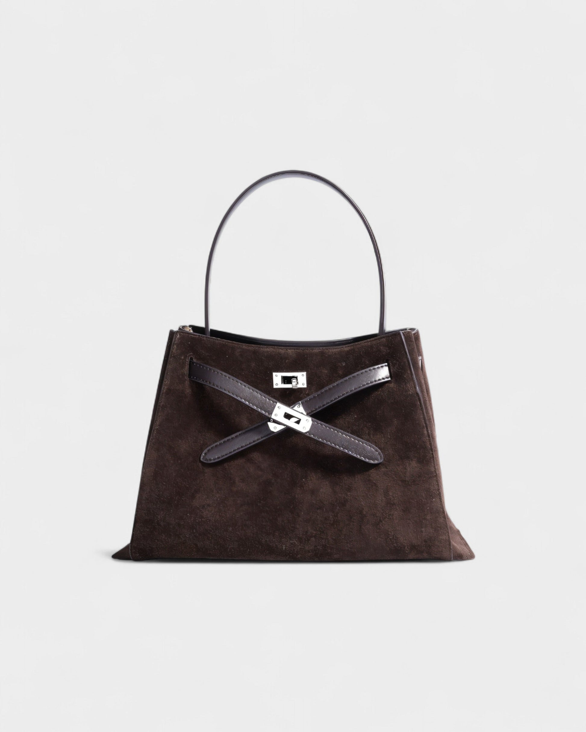 SOLARA Faux Suede Buckle Strap Tote Bag