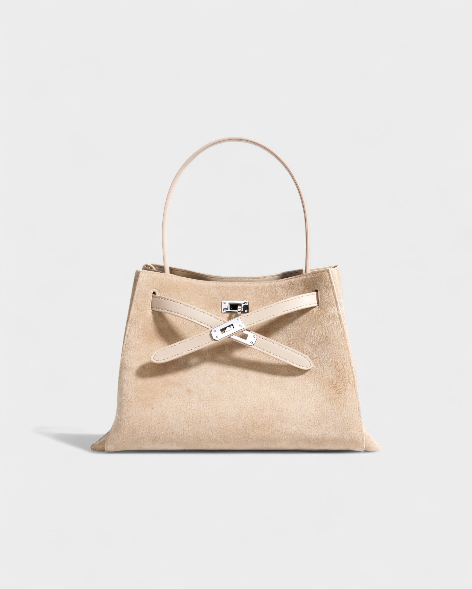 SOLARA Faux Suede Buckle Strap Tote Bag