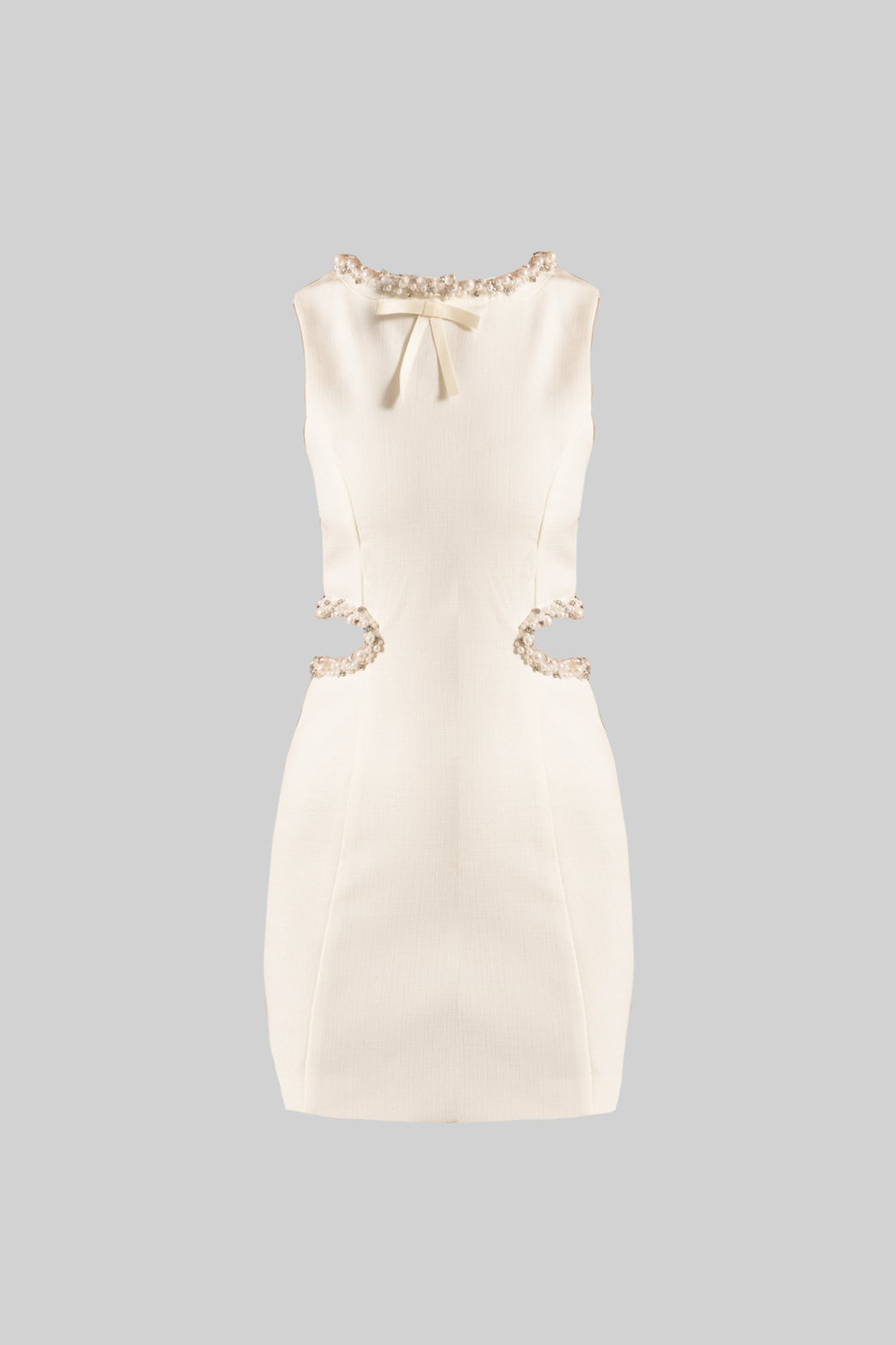 Elegant Mini Dress With Side Cutouts And Pearl Detailing - White