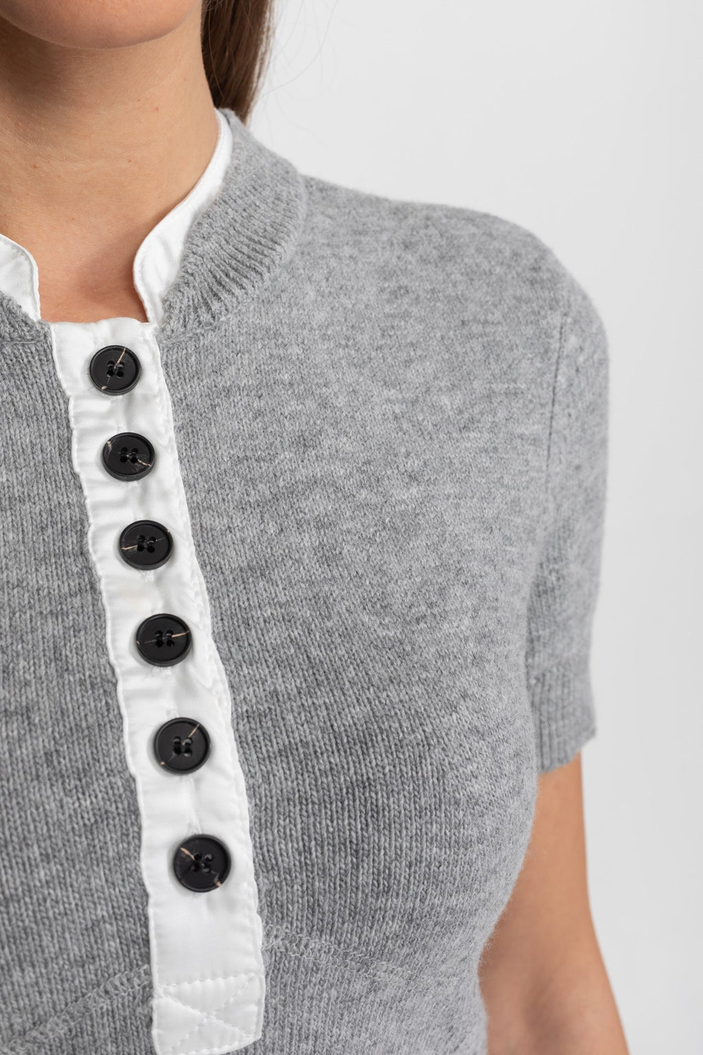 Knit Co-Ord Set with Contrast Shirt Insert Detail – Grey