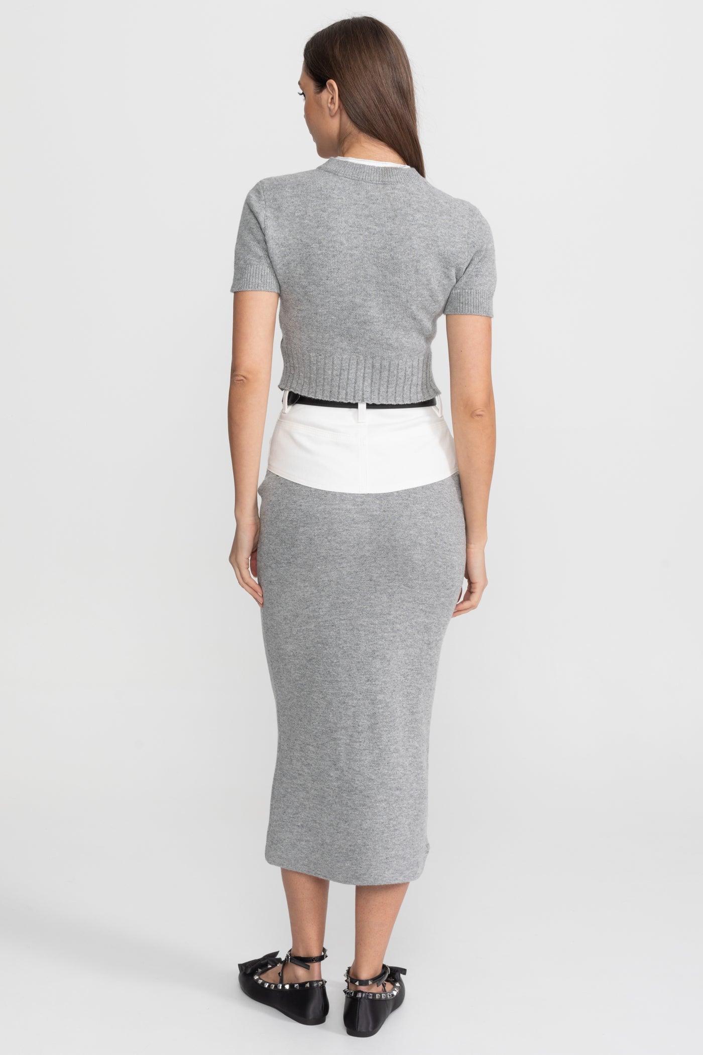 Knit Co-Ord Set with Contrast Shirt Insert Detail – Grey