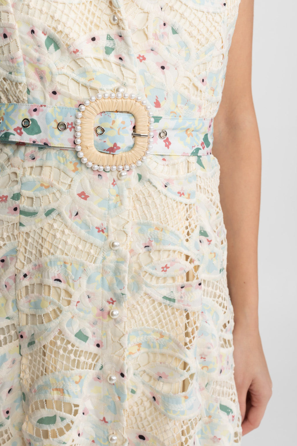 Halter Lace Midi Dress with Belted Waist – Ivory