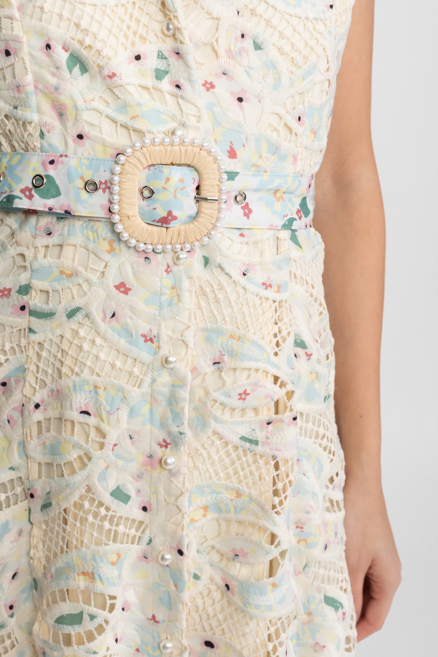 Halter Lace Midi Dress with Belted Waist – Ivory