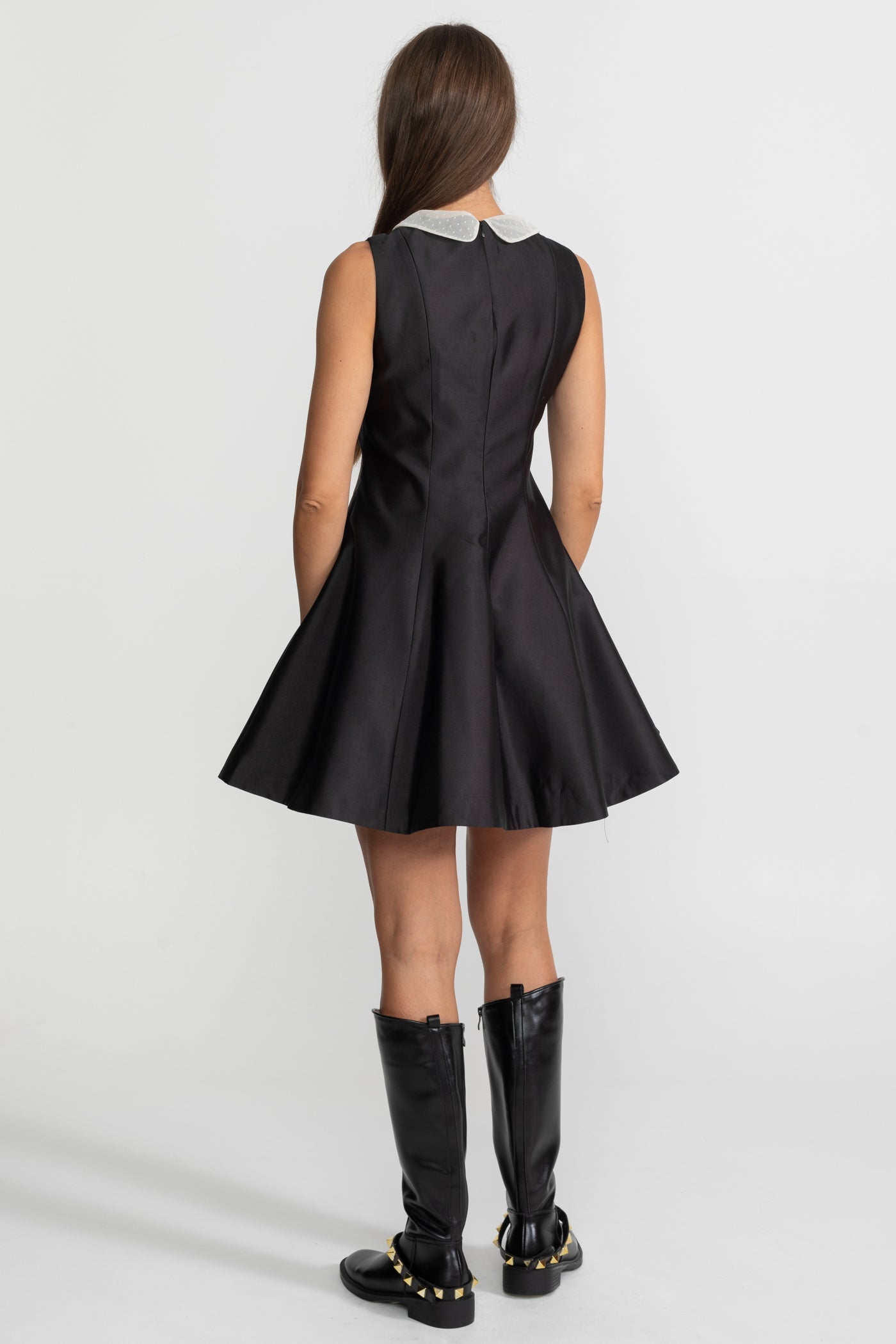 A-Line Mini Dress with Lace Bib – Black