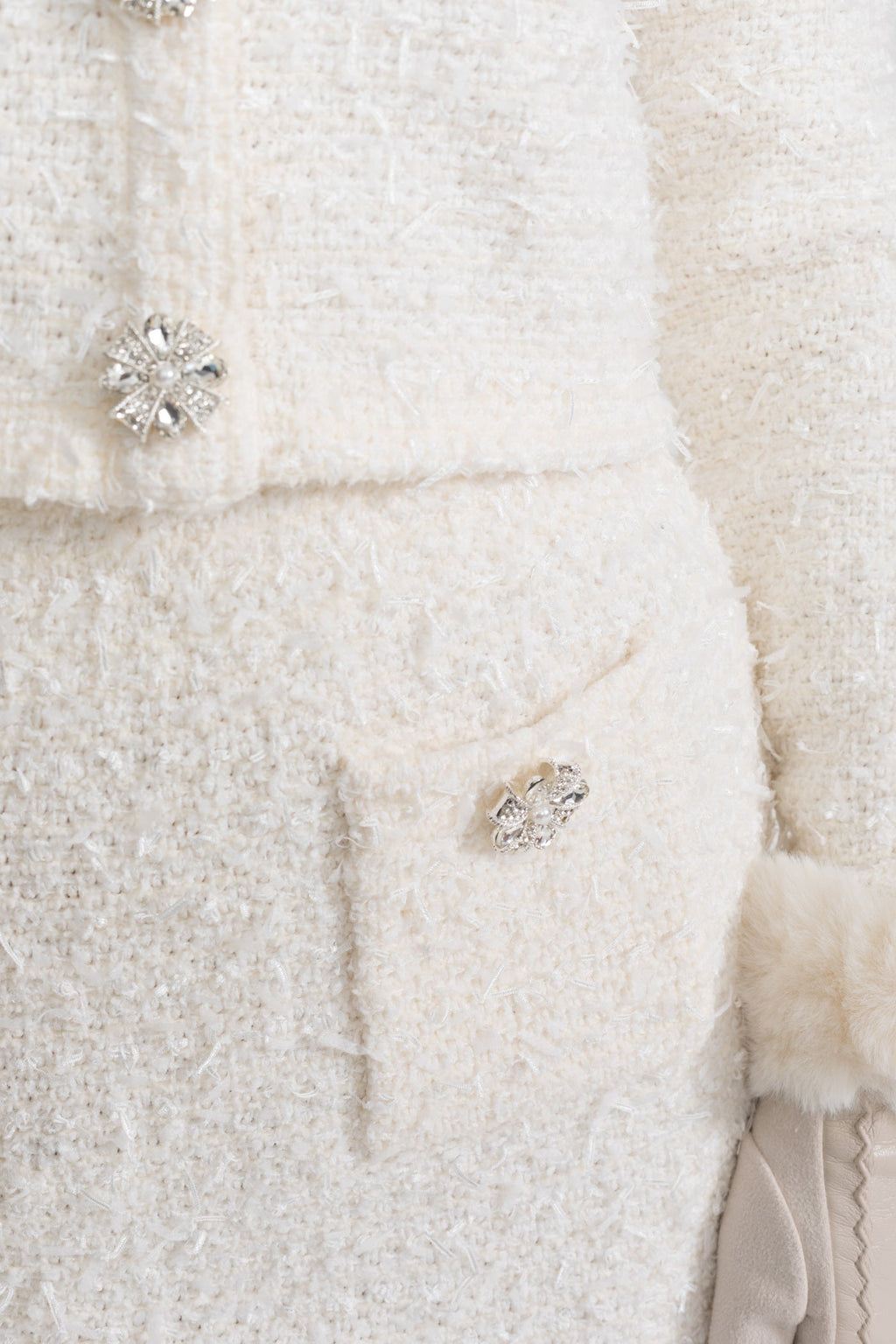 Tweed Two-Piece Set With Crystal Buttons - Ivory