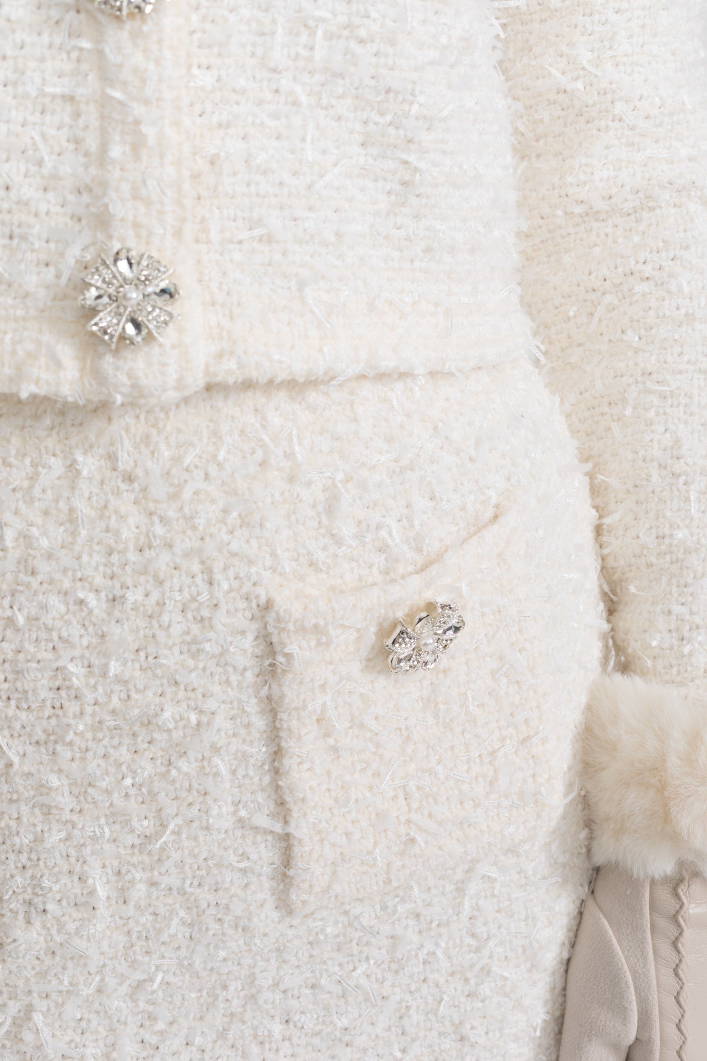 Tweed Two-Piece Set With Crystal Buttons - Ivory