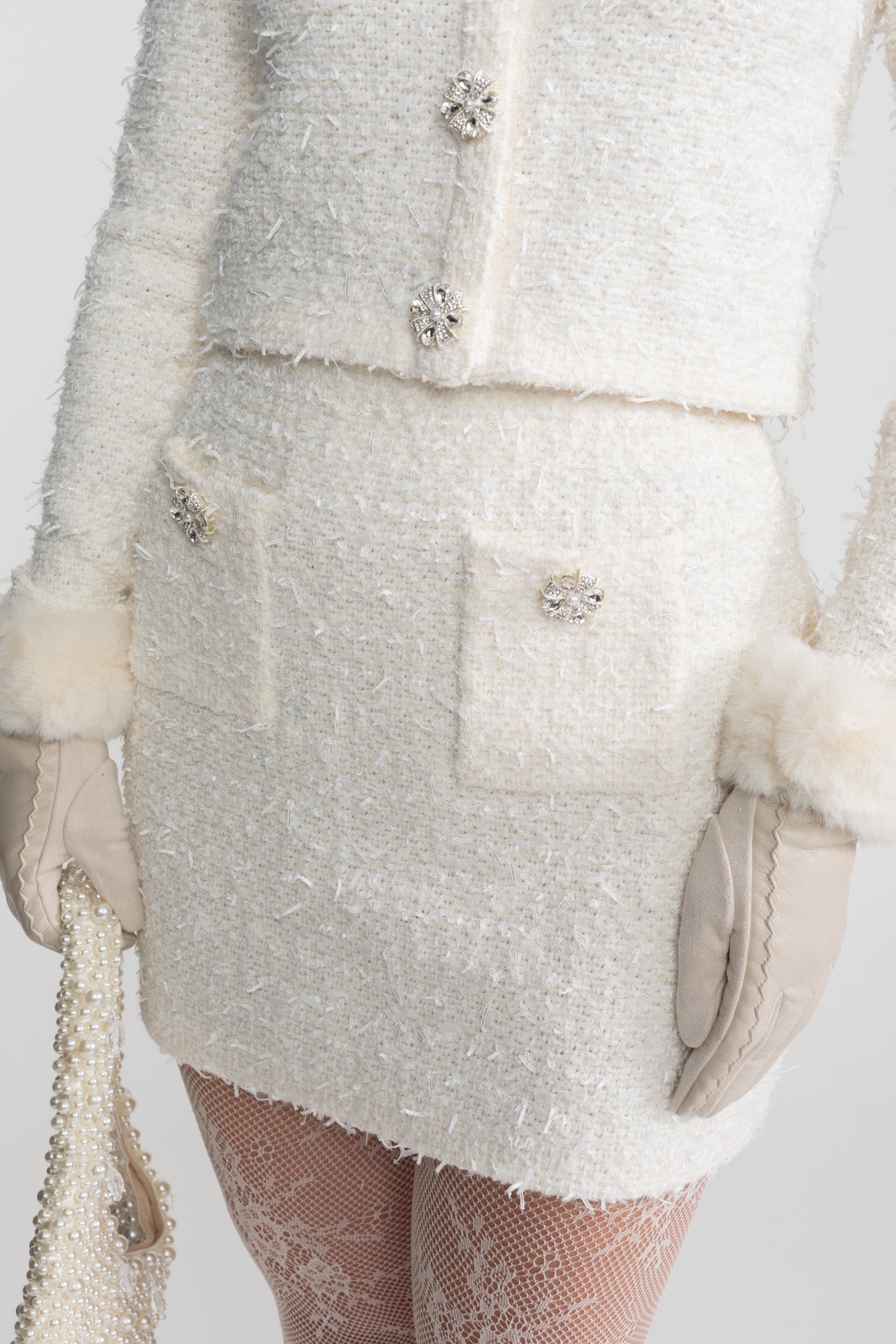 Tweed Two-Piece Set With Crystal Buttons - Ivory