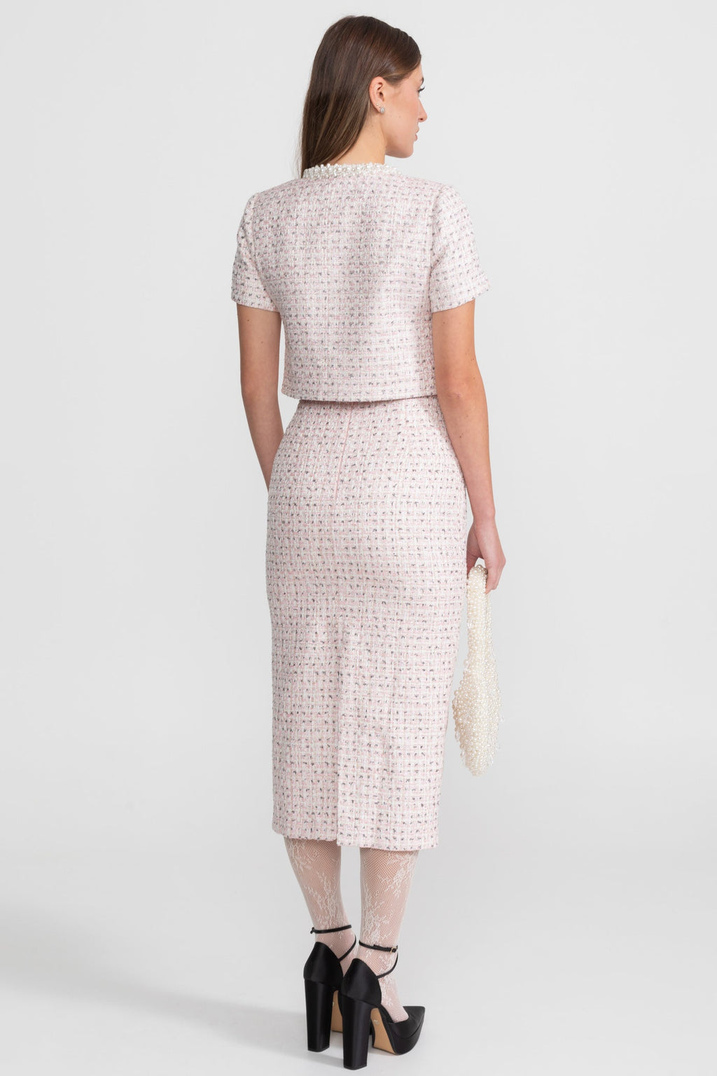 Pearl-Embellished Set With Sparkling Buttons - Pink