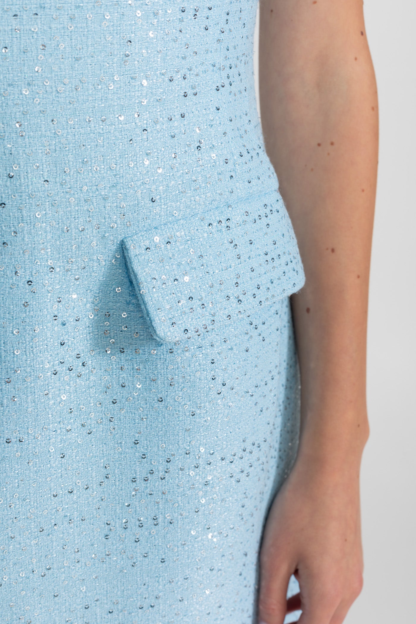 Sequin Mini Dress with Crystal Bow Accents - Baby Blue