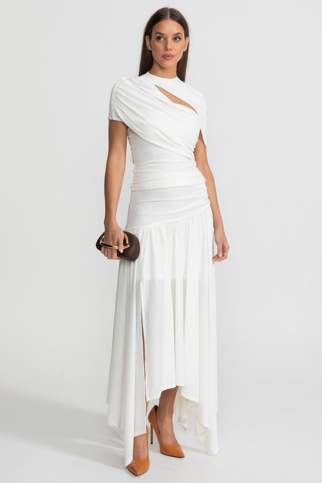 Asymmetric Jersey Co-Ord with Cutout Detail - White