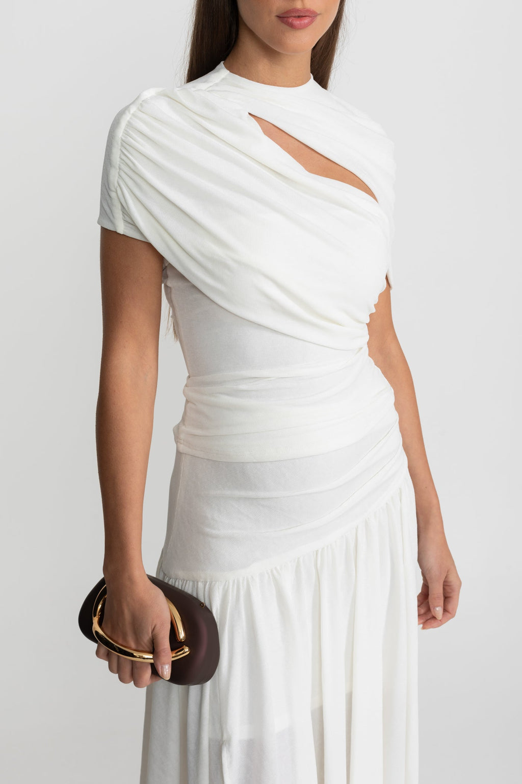 Asymmetric Jersey Co-Ord with Cutout Detail - White