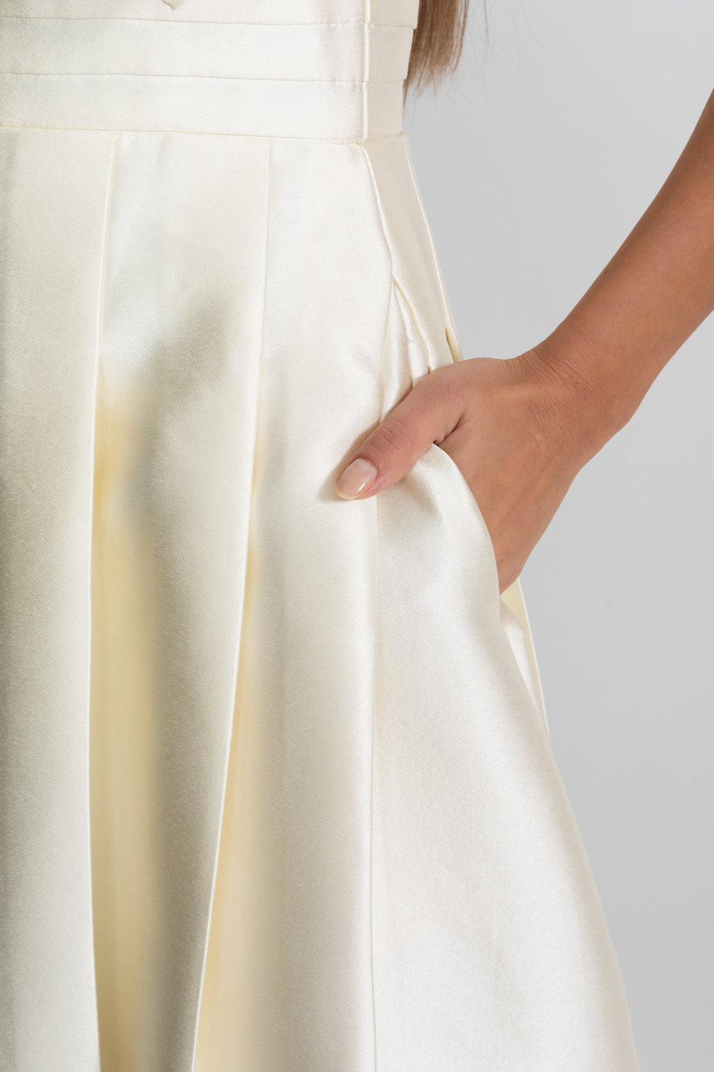 Off-Shoulder Satin Midi Dress With Draped Bow Detail