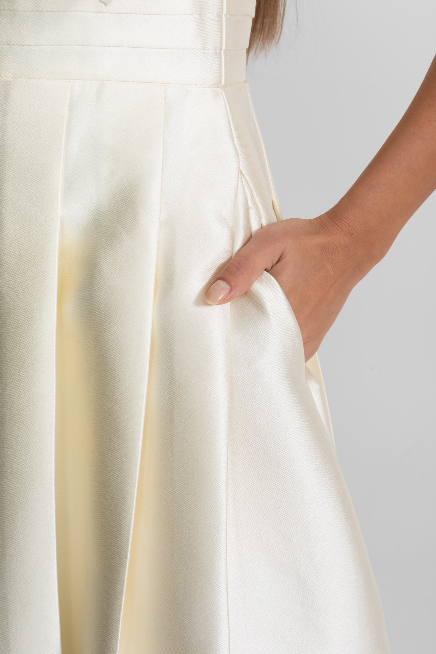 Off-Shoulder Satin Midi Dress With Draped Bow Detail