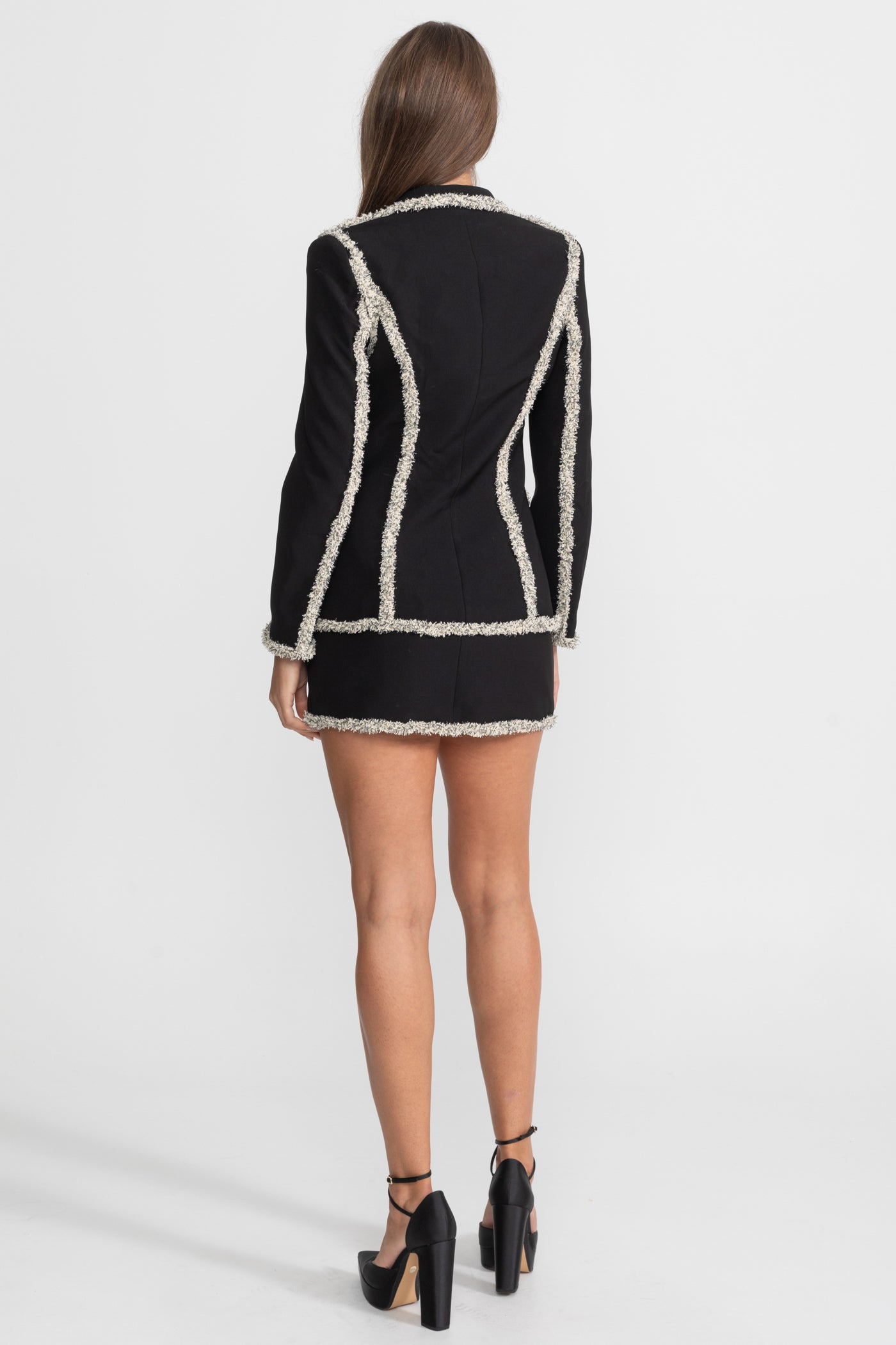 Tweed Set With Sparkling Trim Blazer And Matching Mini Skirt