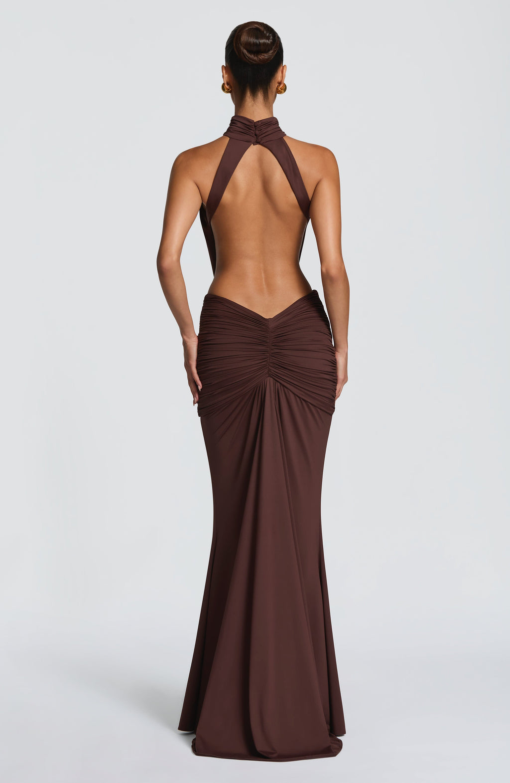 Ayla High Neck Maxi Dress - Plum Brown