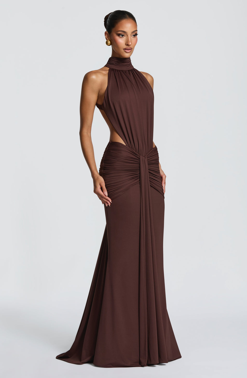 Ayla High Neck Maxi Dress - Plum Brown