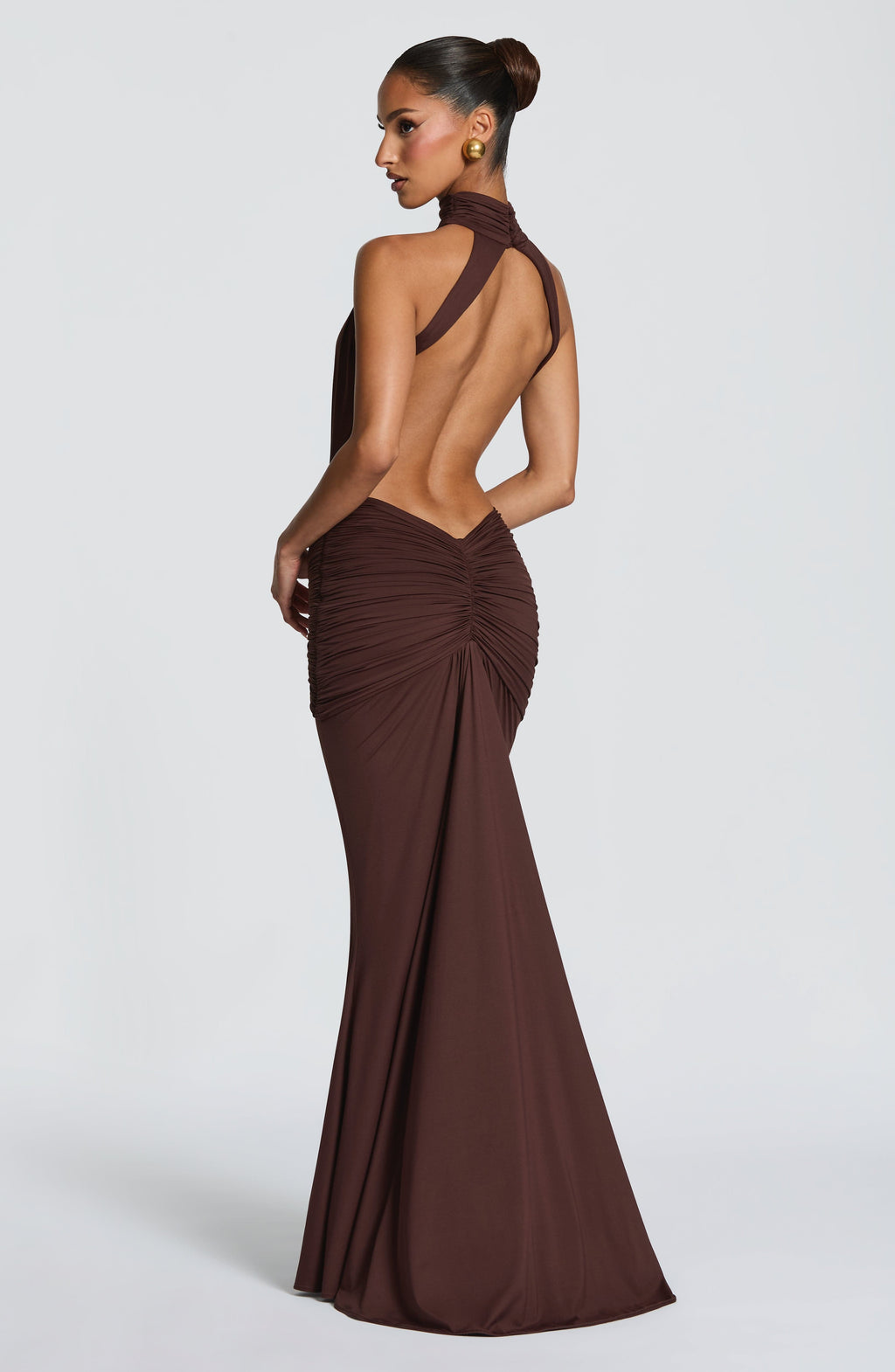 Ayla High Neck Maxi Dress - Plum Brown